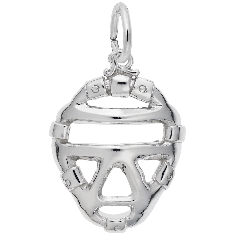 Silver Catcher's mask charm, shown on a white background