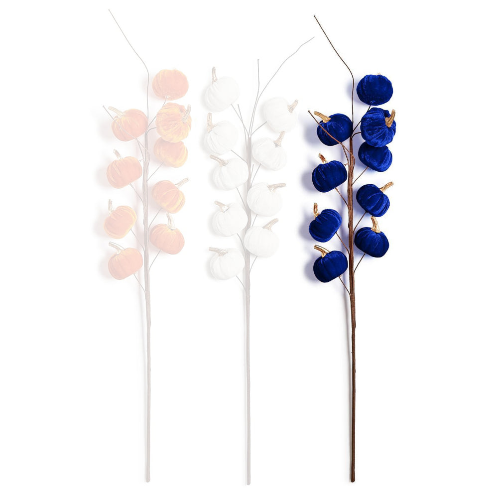 Blue pumpkin decorative artificial branche on a white background.