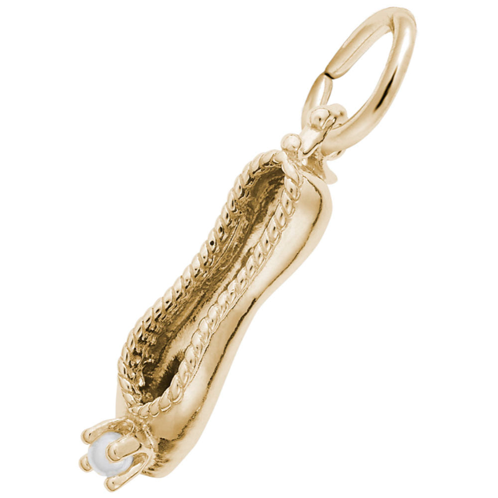 Gold ballet slipper charm on a white background