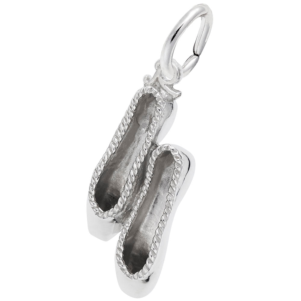 Silver ballet slippers charm, shown on a white background