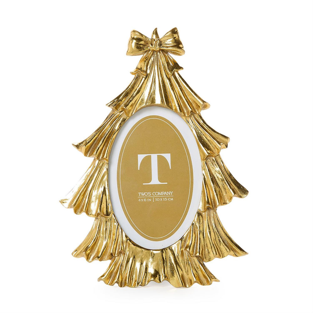 Gold 4x6 golden tree decorative frame with a gold bow on top, featuring the 'Two's Company' logo and "4x6" on a white backround. 