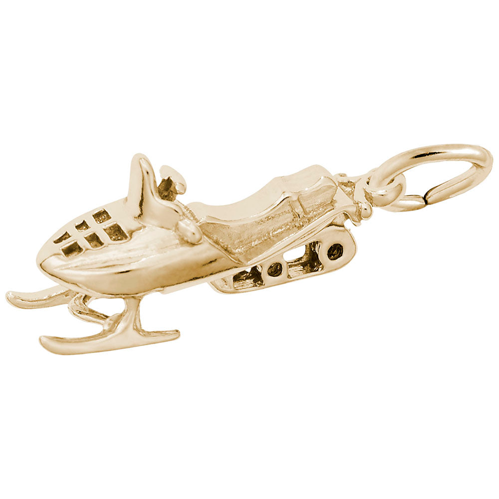 Gold snowmobile charm, shown on a white background