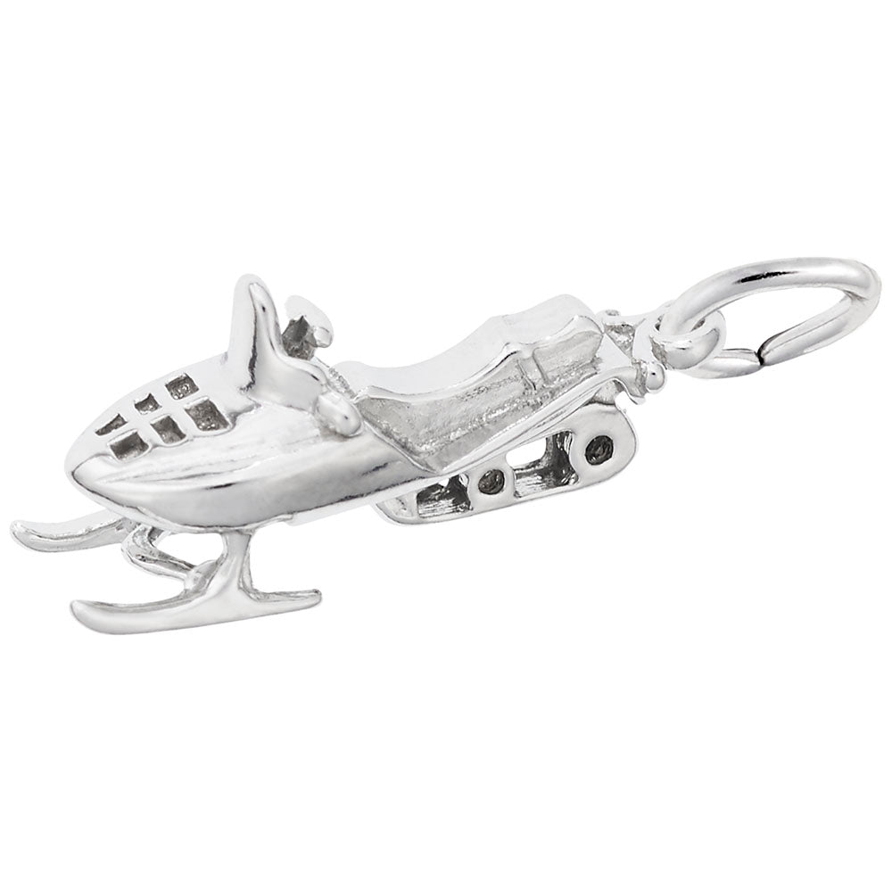 Silver snowmobile charm, shown on a white background