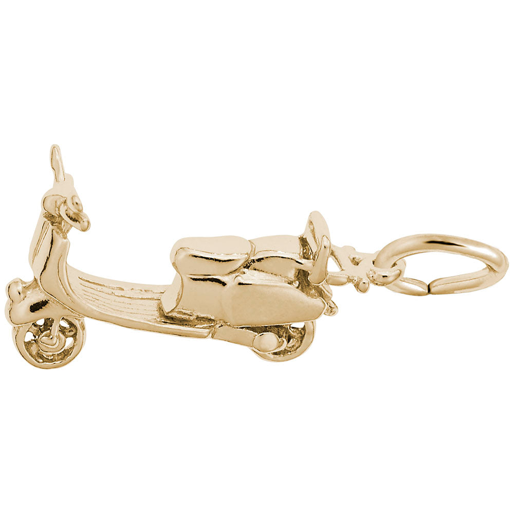 Gold moped charm on a white background