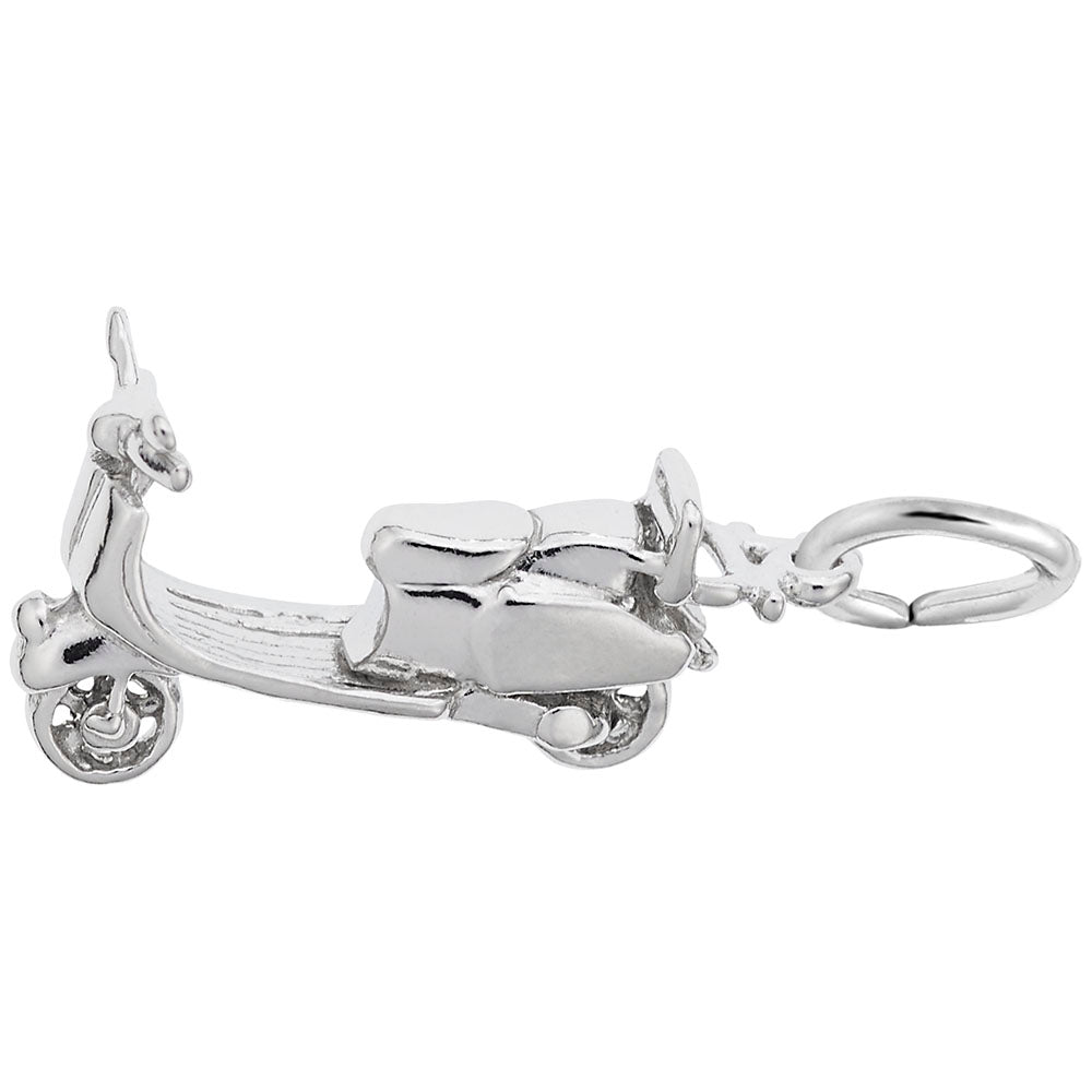 Silver moped charm on a white background