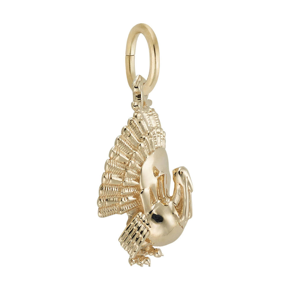 Gold Turkey Charm with detailed feathering, shown facing the right on a plain white background