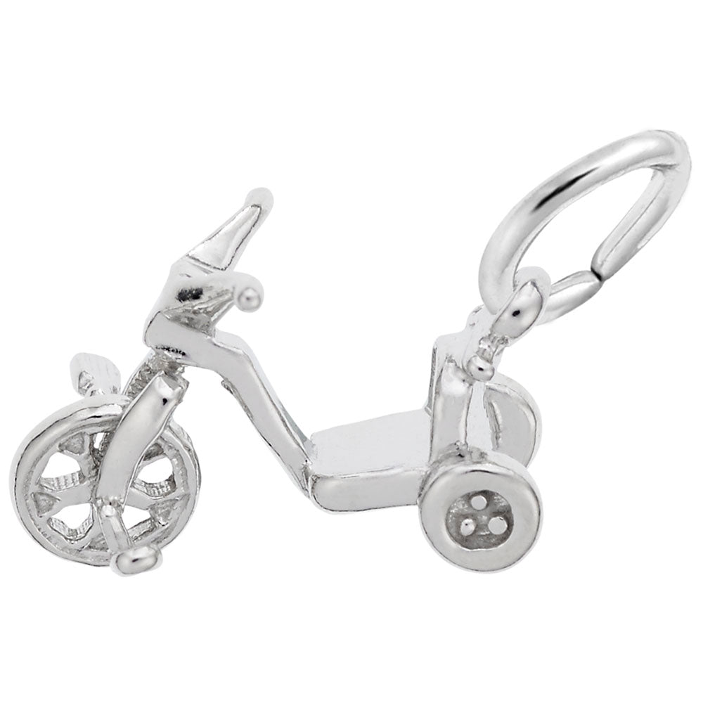 Silver 3D tricycle charm, shown on a plain background