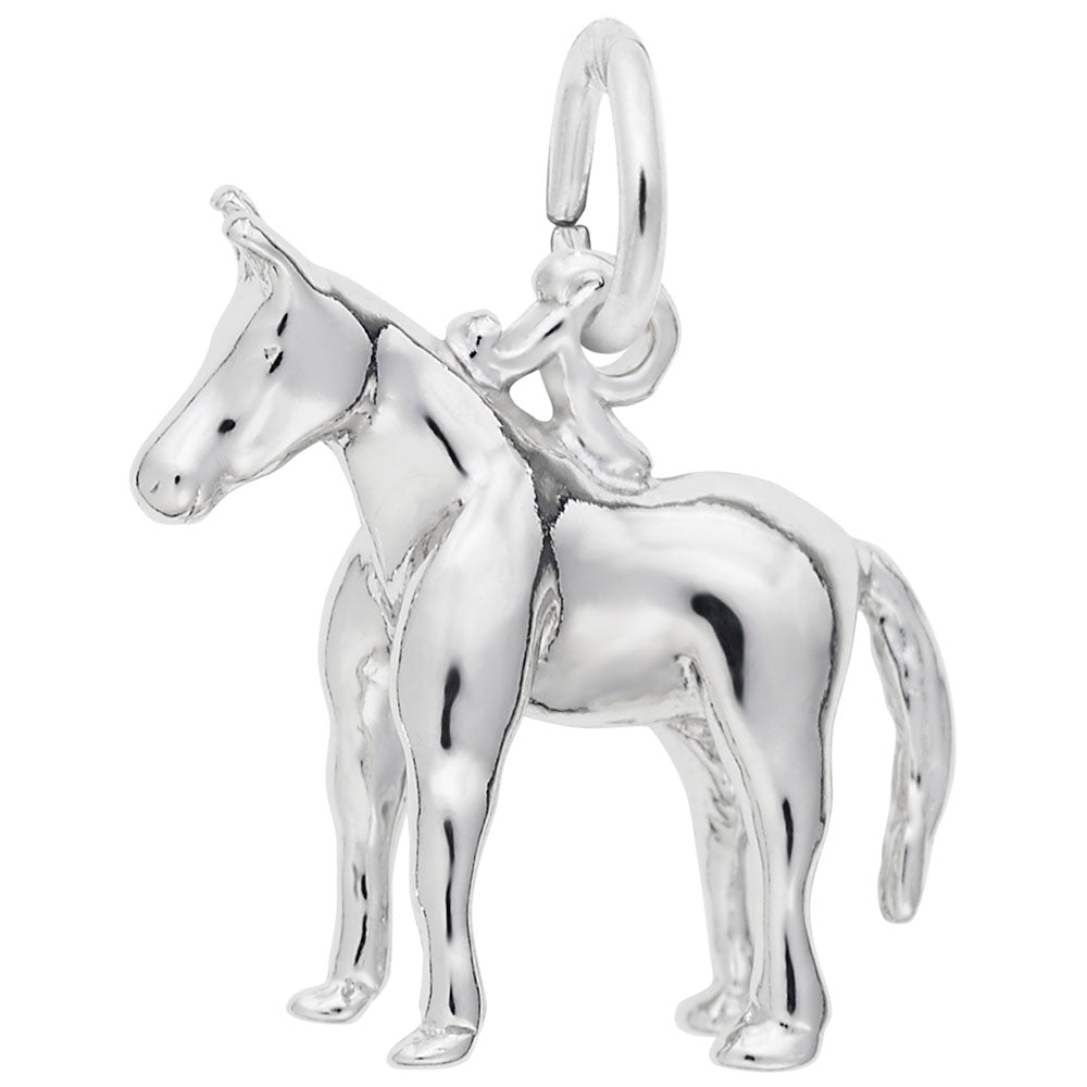 Silver mule shaped charm, shown on a white background