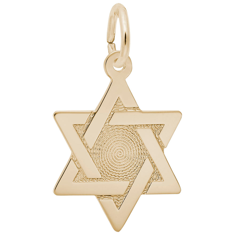 Gold Star of David charm with intricate design on a white background
