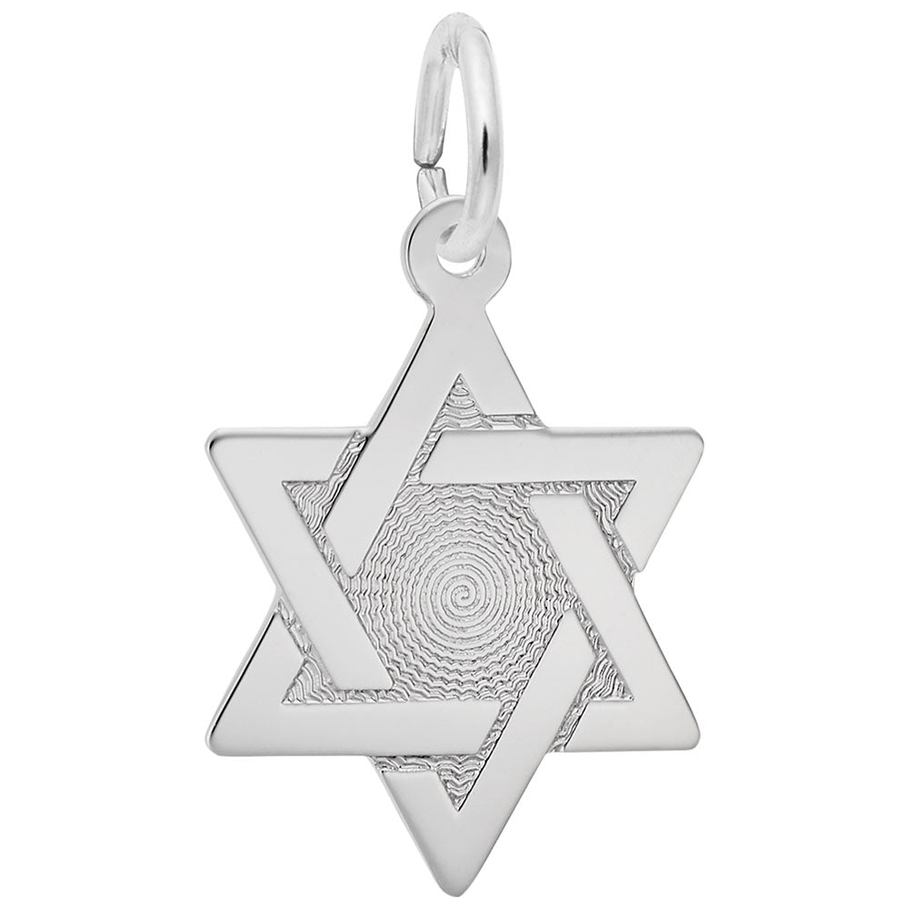 Silver Star of David charm with intricate design on a white background