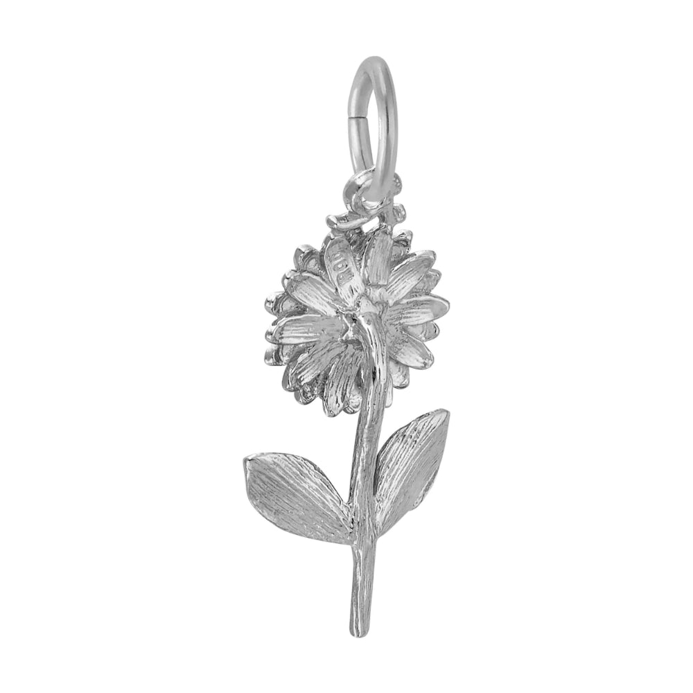 Silver flower-shaped pendant on a white background