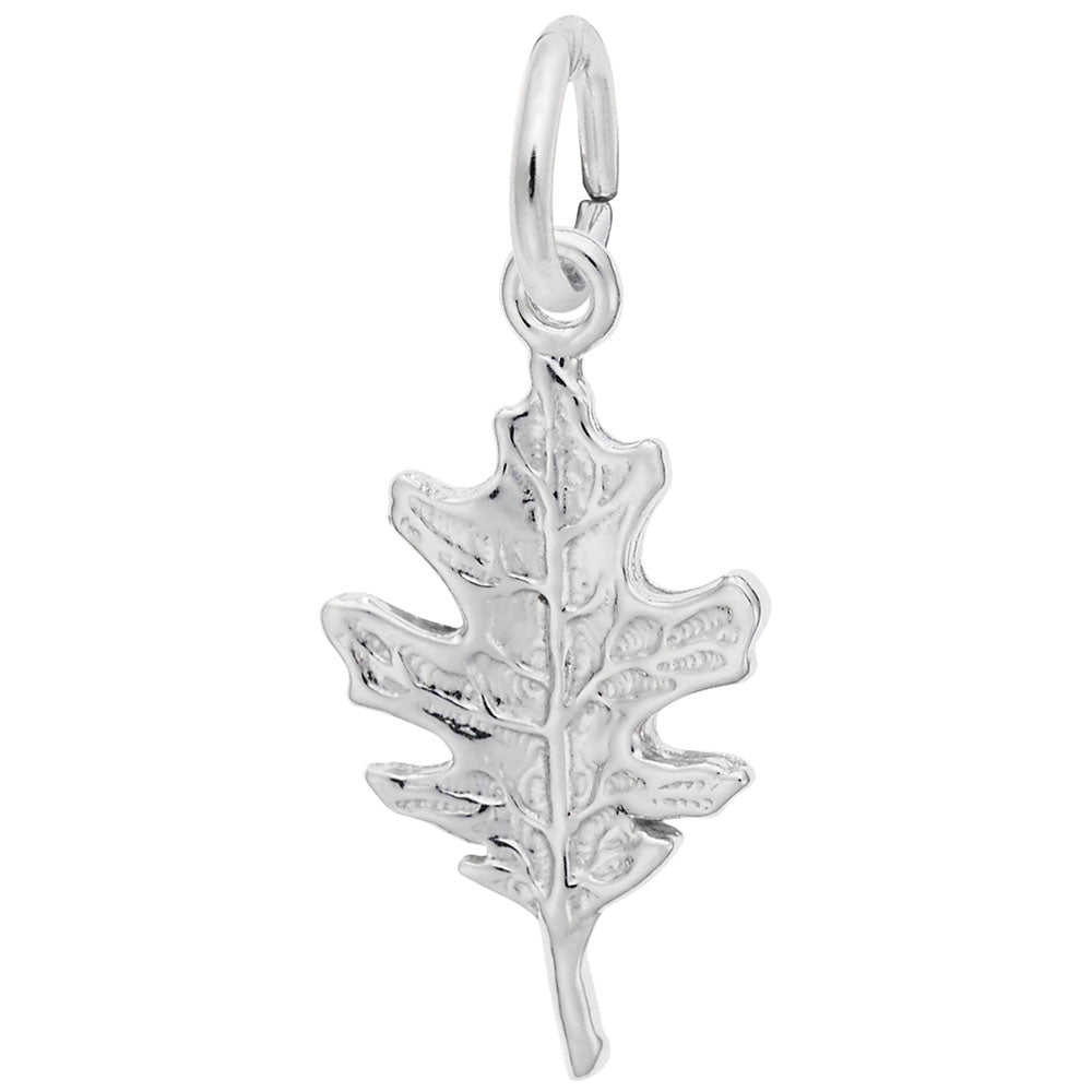 A silver oak leaf charm with a textured leaf design, shown on a plain white background.
