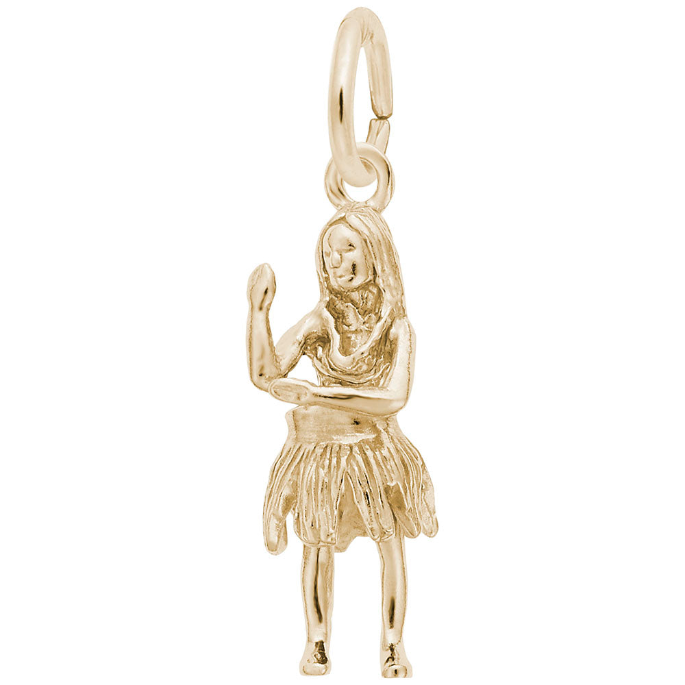 Gold hula dancer charm on a white background