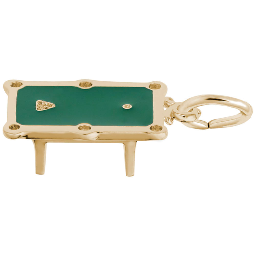 Gold pool table charm with green painted top, shown on a white background