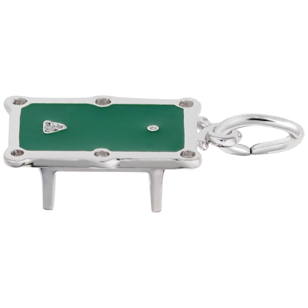 Silver pool table charm with green painted top, shown on a white background