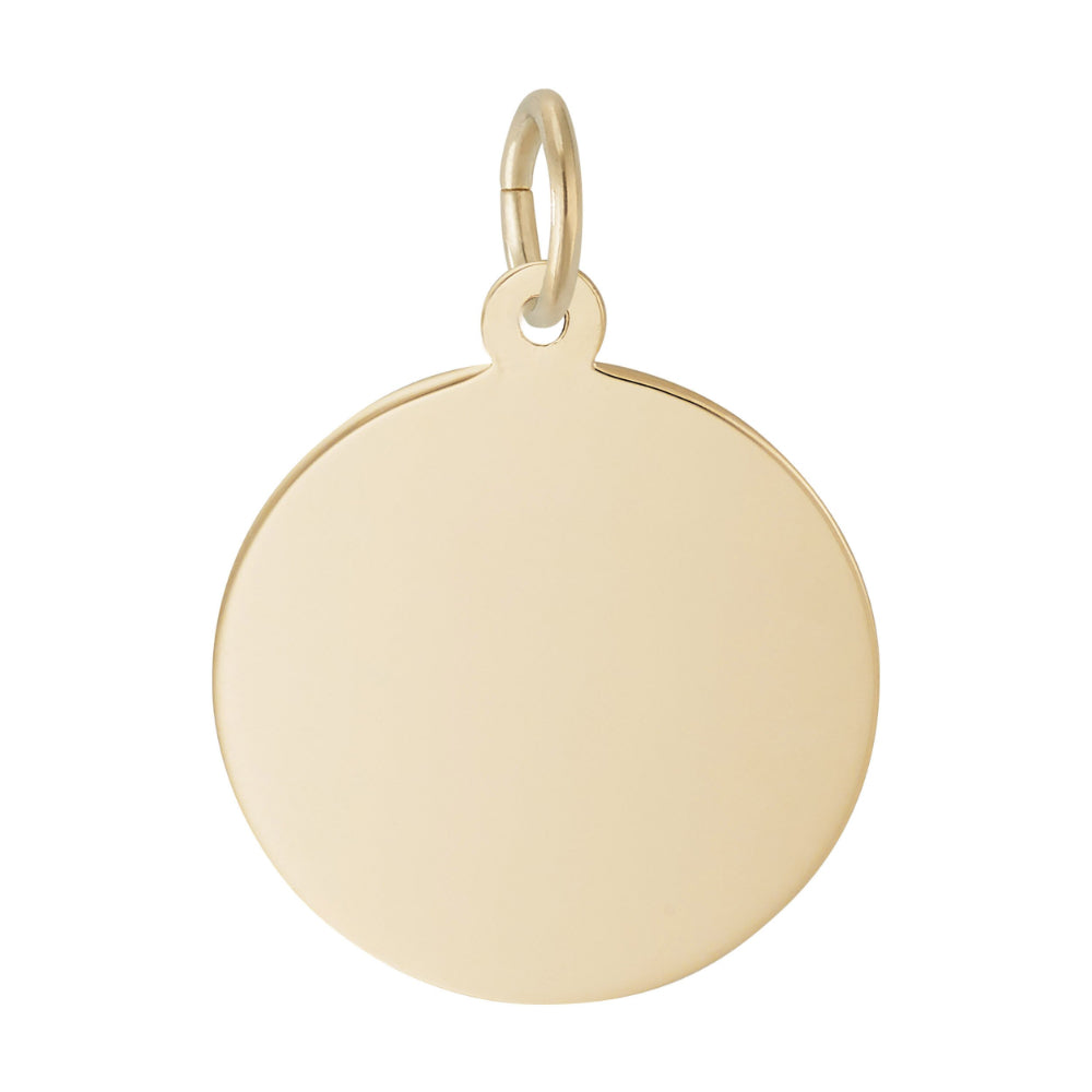 Plain gold disc charm on a white background