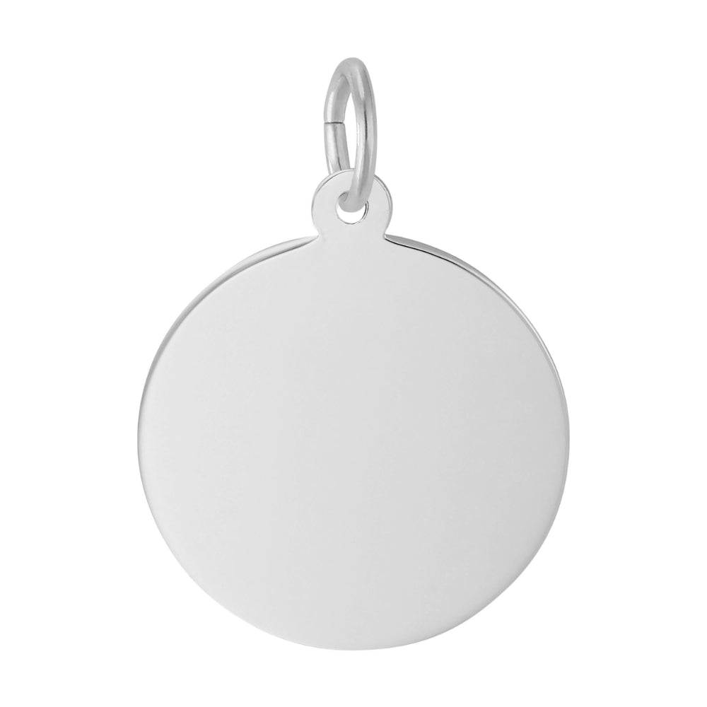 Plain silver disc charm on a white background