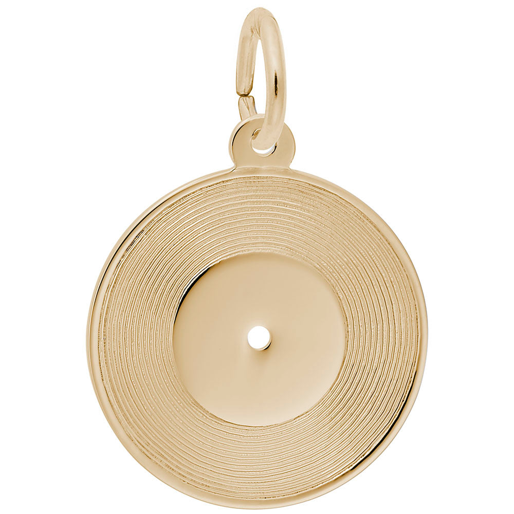 Gold record charm, shown on a white background