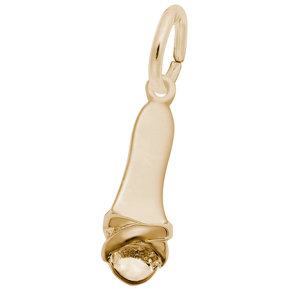 Gold strap sandal shaped charm, shown on a white background