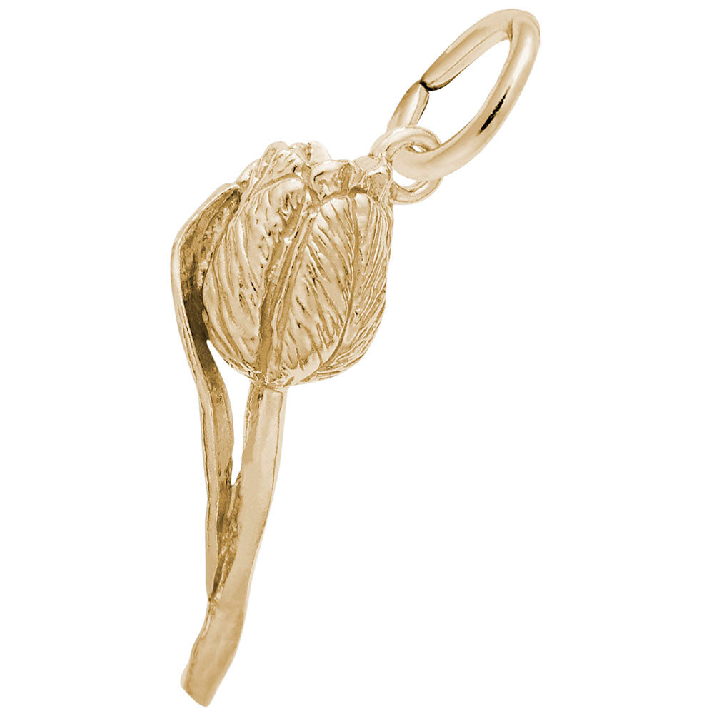 Gold tulip flower pendant on a white background