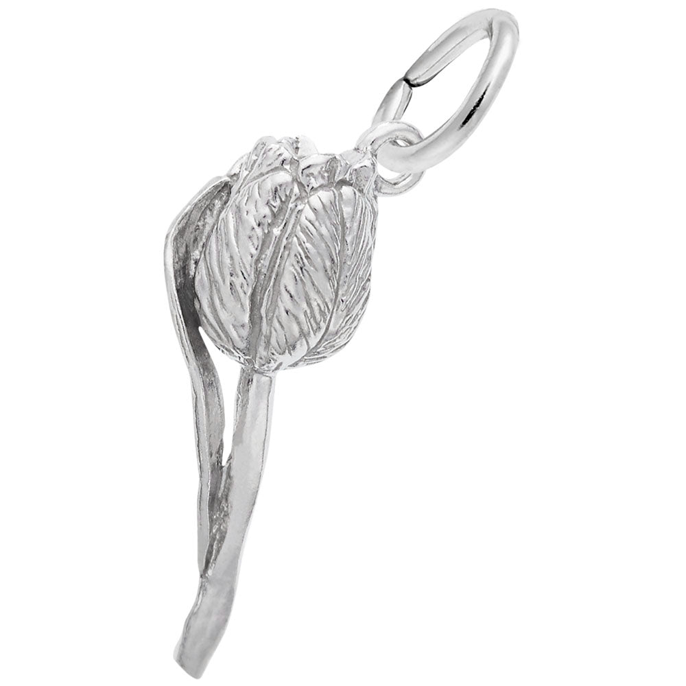 Silver tulip flower pendant on a white background