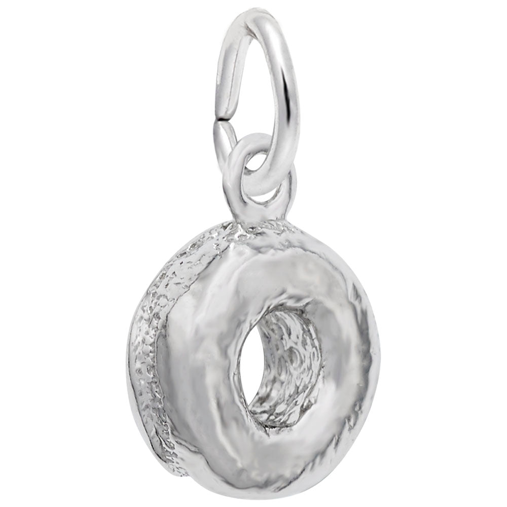 Silver donut-shaped charm on a white background