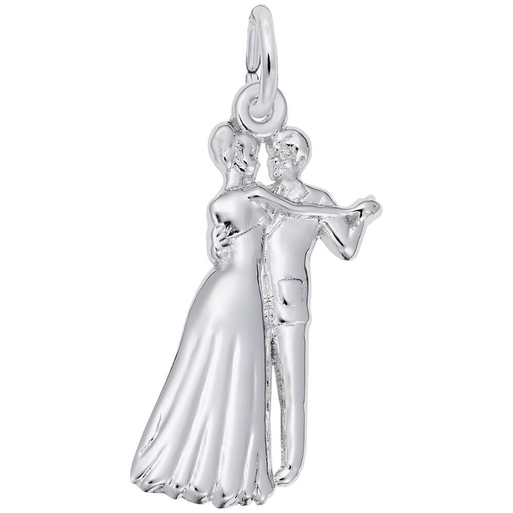 Silver charm of a couple dancing on a white background