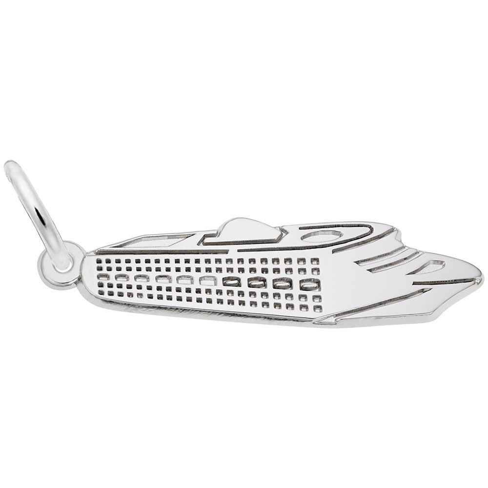 Silver ship charm on a white background