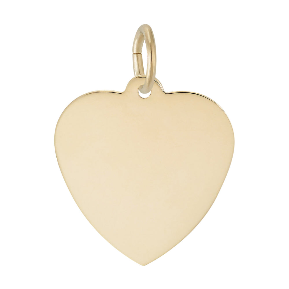 A polished yellow gold heart-shaped pendant charm with a small top loop, shown on a plain white background.