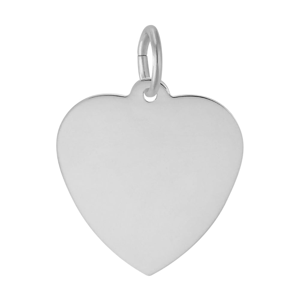 A polished silver heart-shaped pendant charm with a small integrated jump ring, shown on a plain white background.