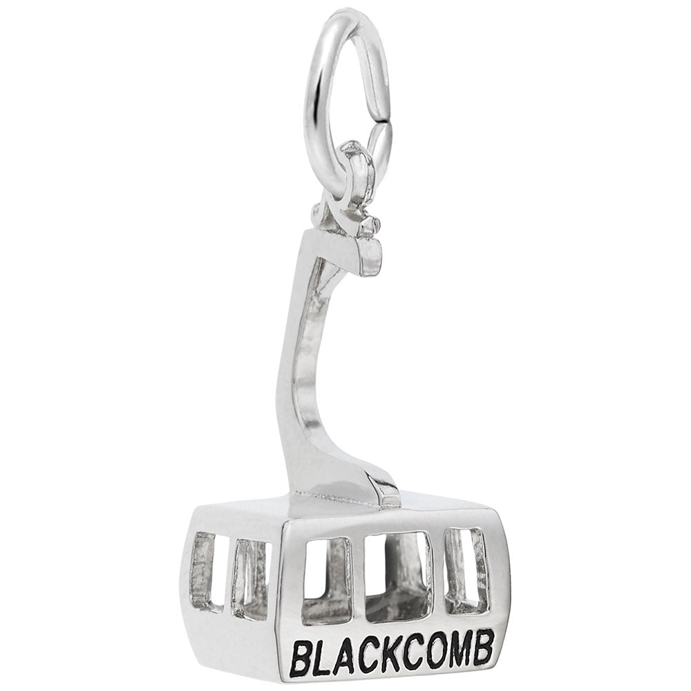 Silver cable car charm with 'BLACKCOMB' text on a white background