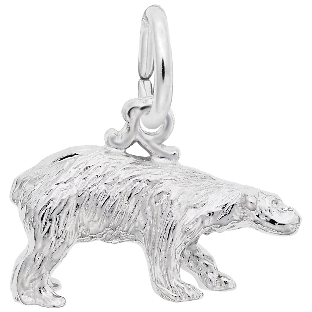 Silver polar bear charm on a white background