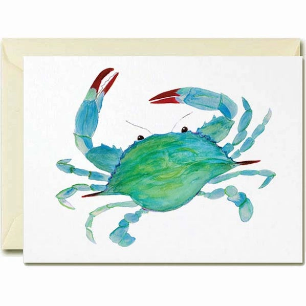 note cards with a colorful crab illustration on a white background