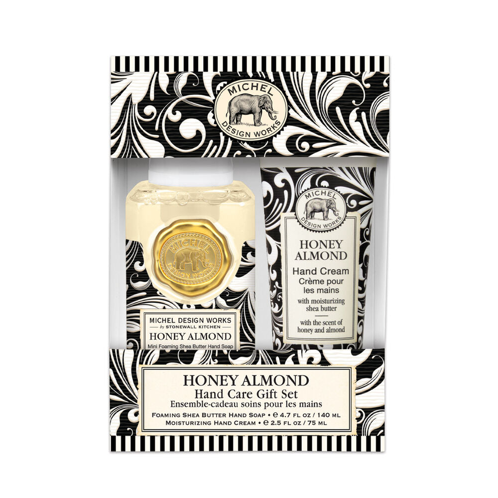 Michael Design Works Honey Almond hand care gift set packaging on a white background