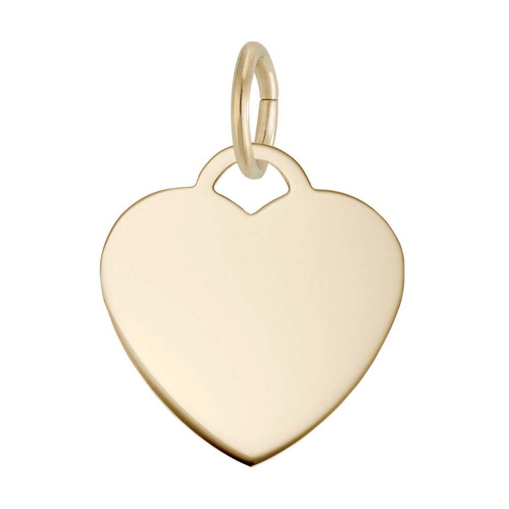 A polished gold heart-shaped charm with a small top loop, shown on a plain white background.