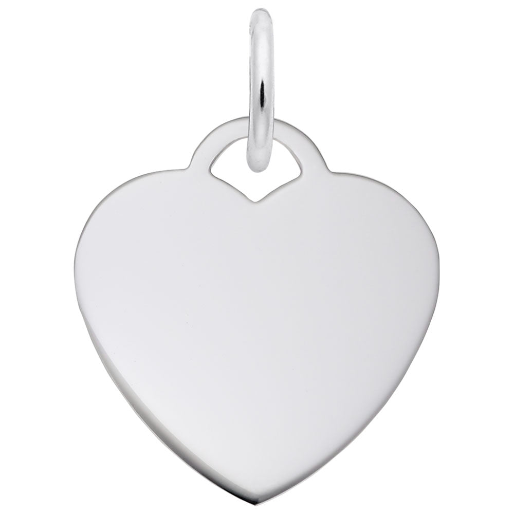 Silver heart-shaped charm on a white background