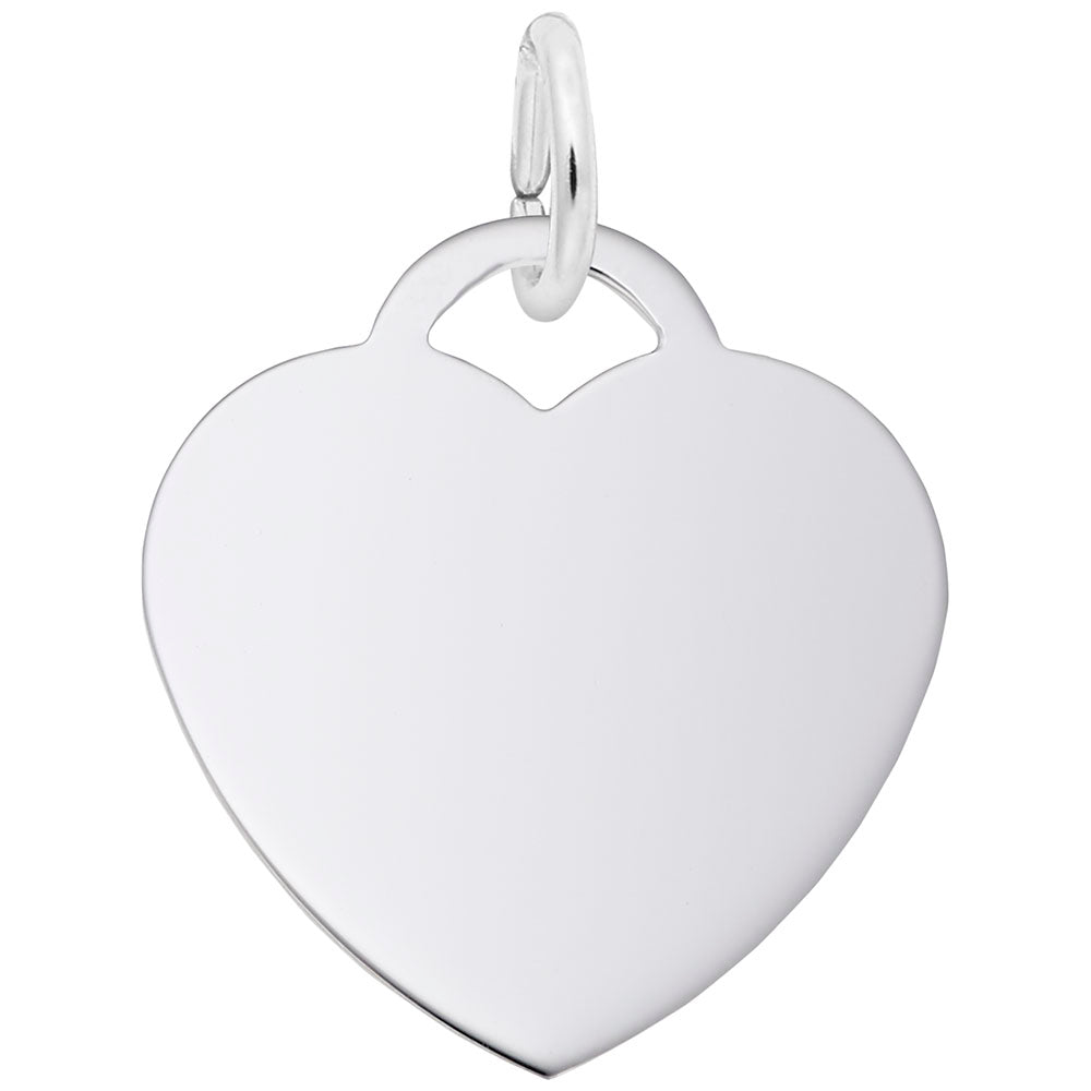 Silver heart-shaped charm on a white background