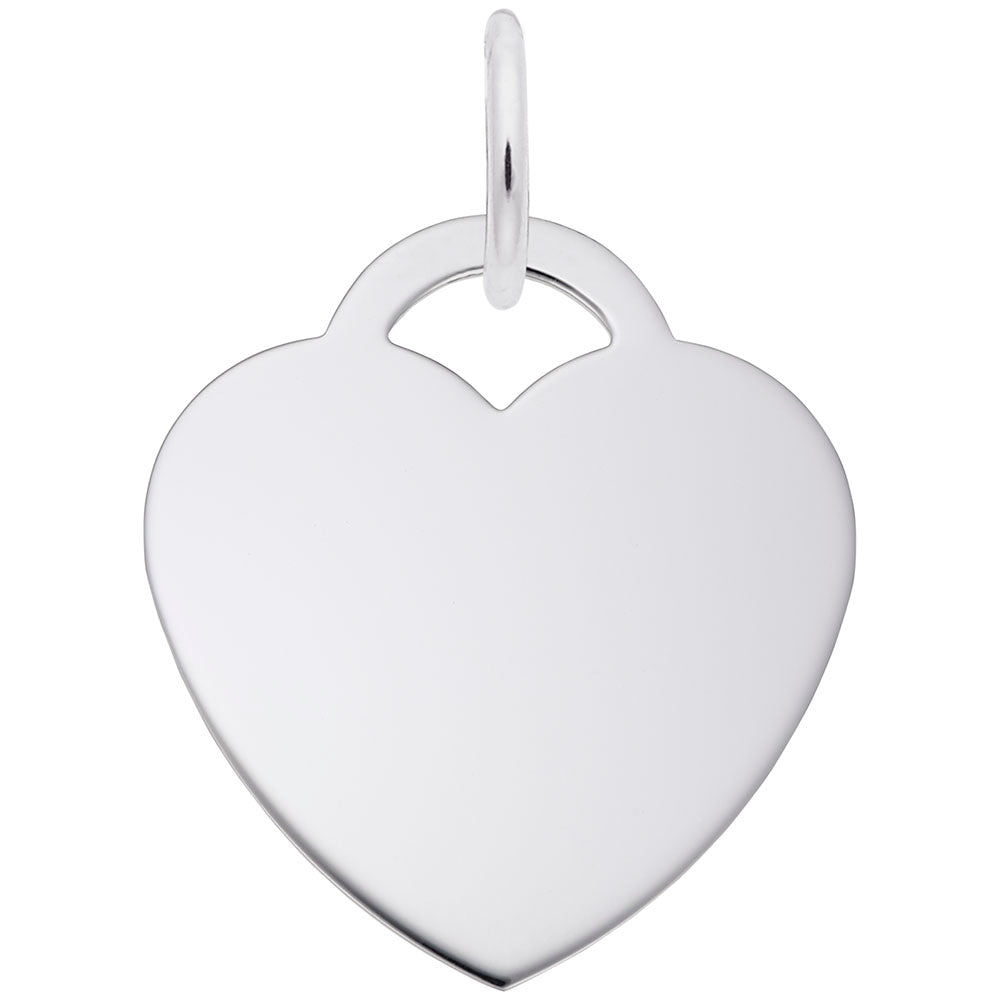 Silver heart-shaped charm on a white background