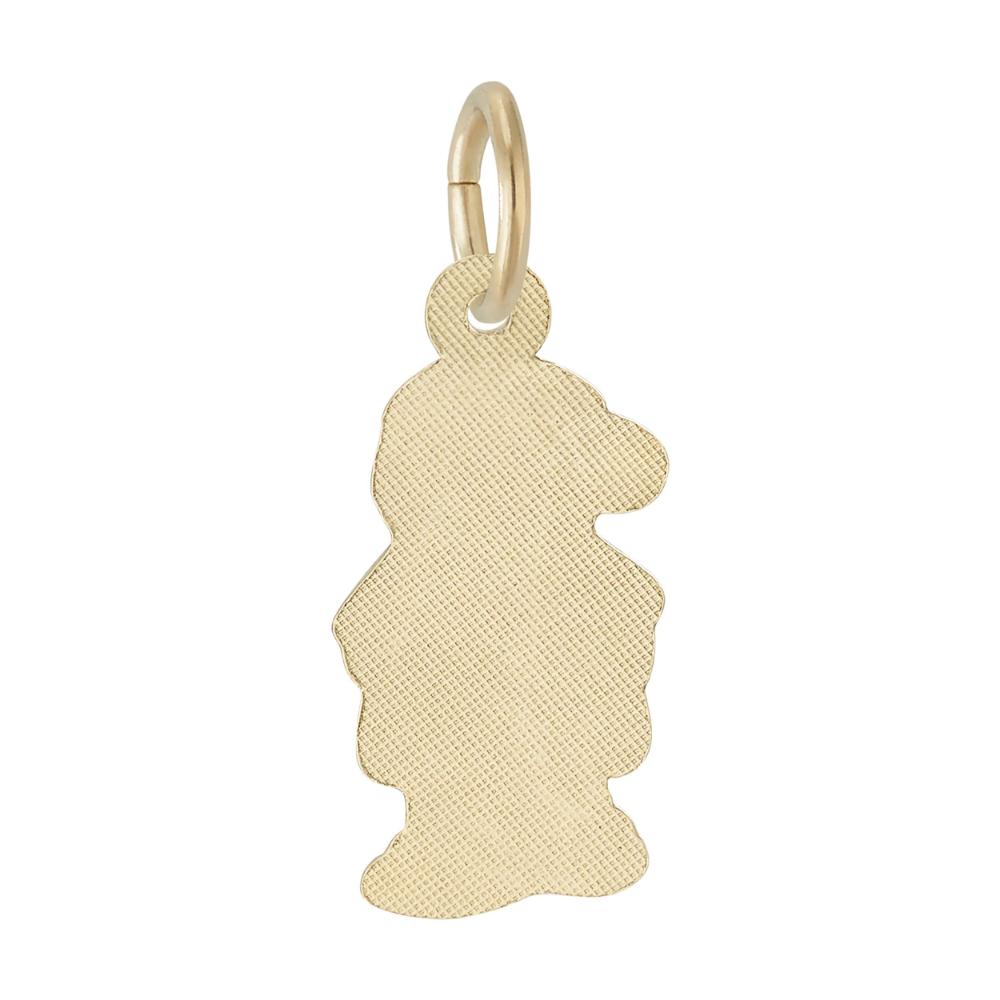 Back of Gold Boy with a Baseball Hat Charm on a white background