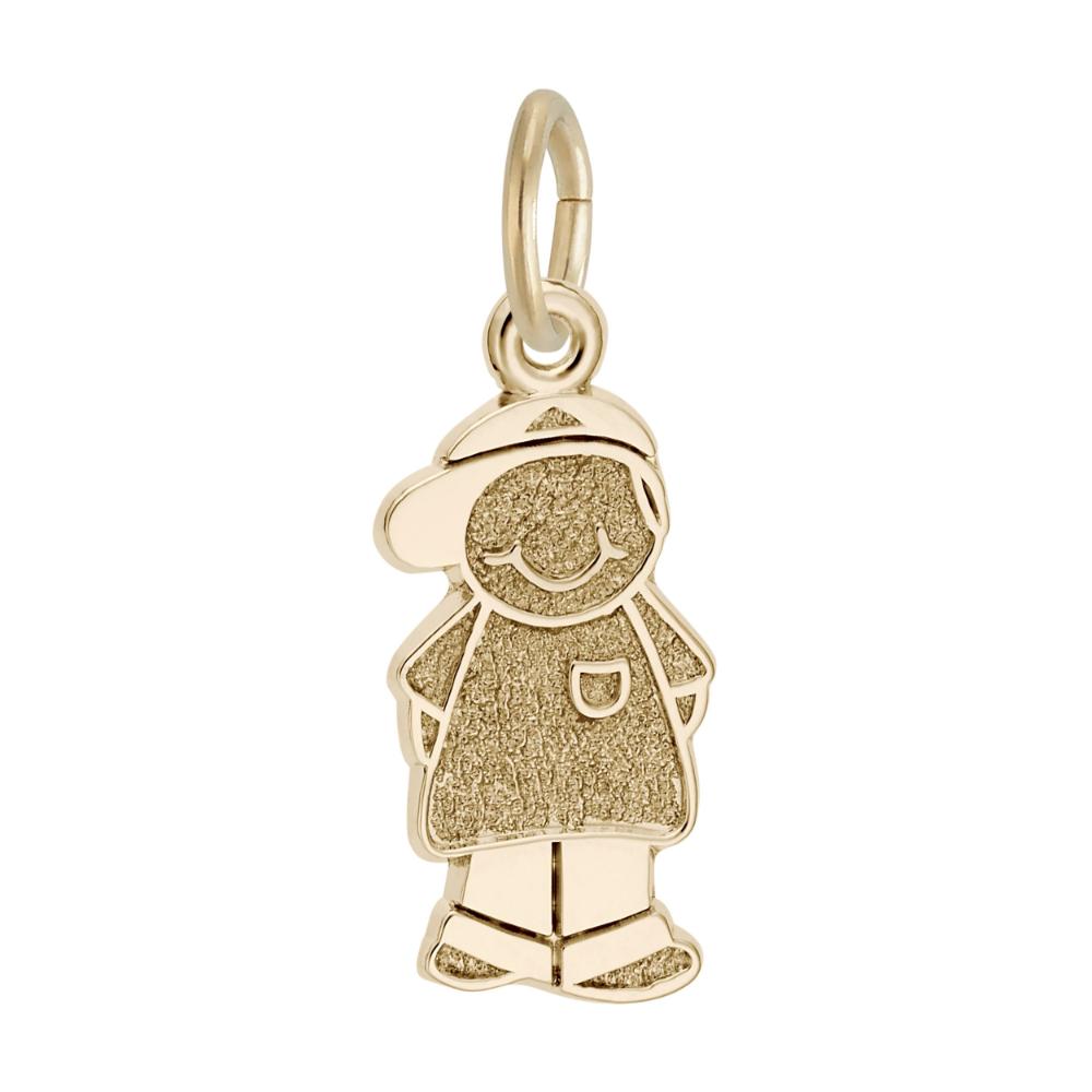 Gold Boy with a Baseball Hat Charm on a white background
