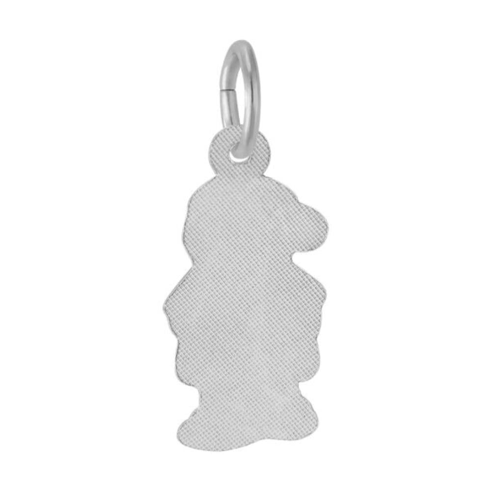Back of Silver Boy with a Baseball Hat Charm on a white background