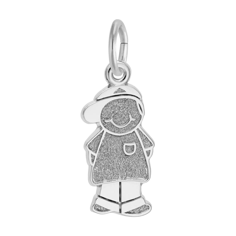 Silver Boy with a Baseball Hat Charm on a white background