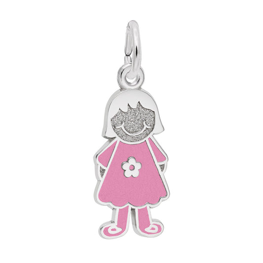 Sterling Silver Painted Girl with Flower Dress Charm