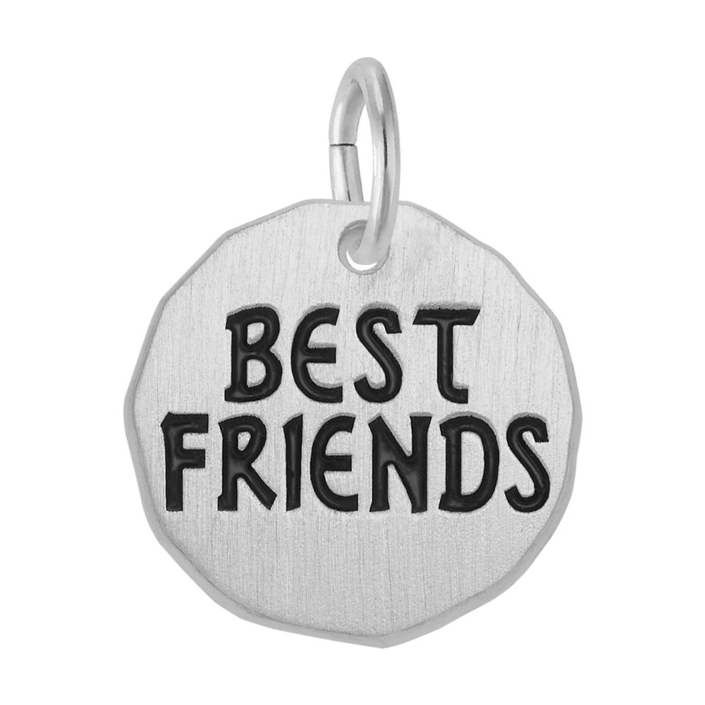 Silver charm with 'BEST FRIENDS' text on a white background