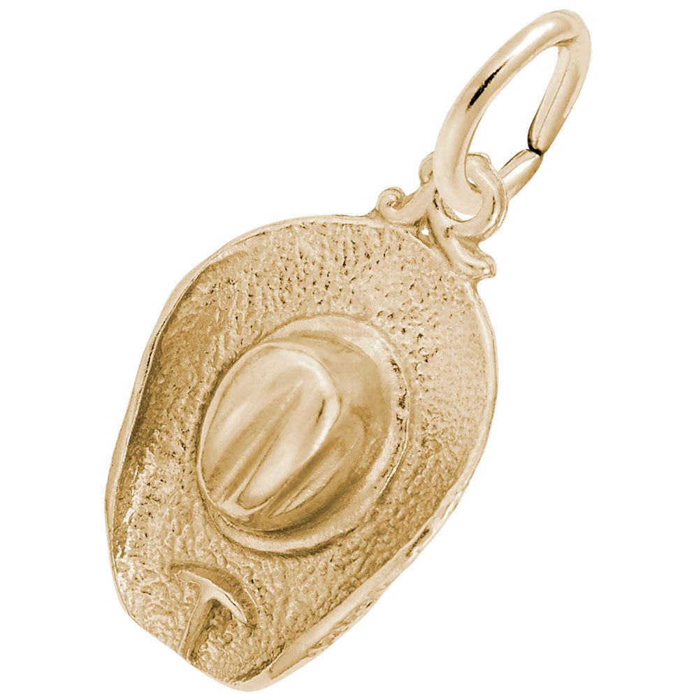 Gold cowboy hat pendant on a white background