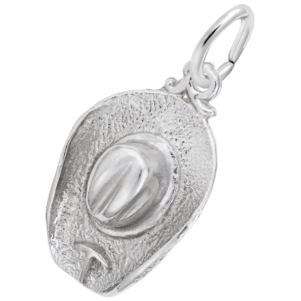 Silver cowboy hat charm on a white background