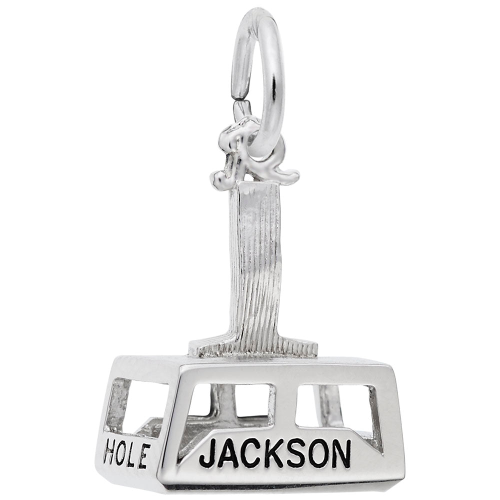 Silver gondola charm engraved with 'JACKSON HOLE' on a white background