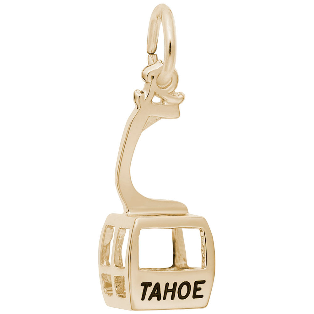 Gold gondola with 'TAHOE' written in black on a white background