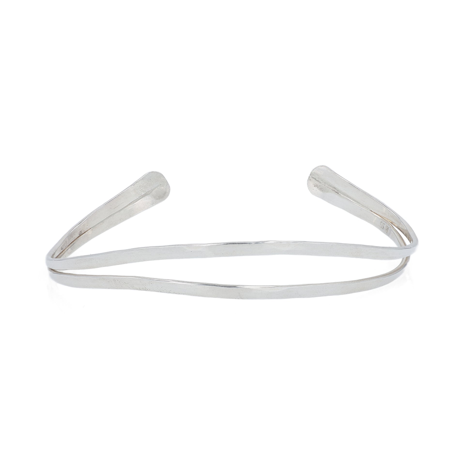 Sterling silver double row bangle bracelet on a white background
