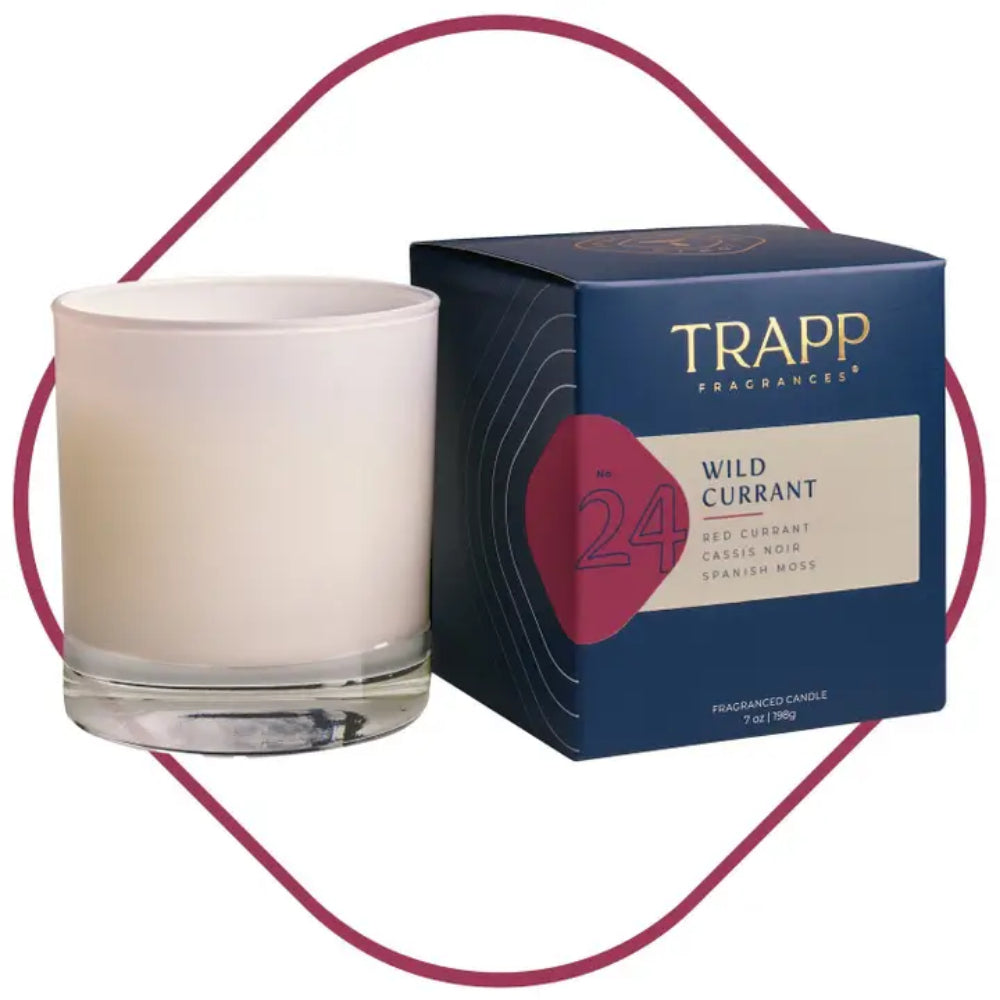 Trapp Fragrances Wild Currant candle and packaging on a white background